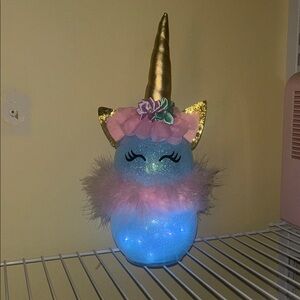Glittery Blue Unicorn LED Light with Gold Accents